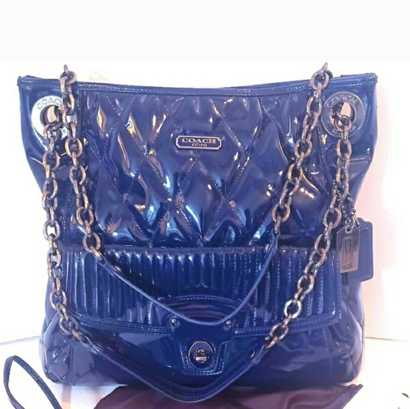 Coach Handbags - Coach Blue Quilted Patent Leather Tote, Crossbody, Shoulder Bag